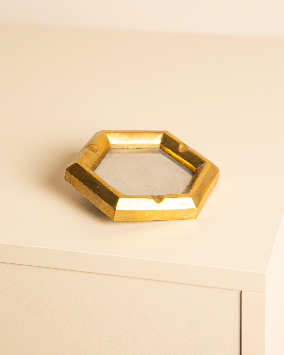 Brutalist Brass and Silver “Hexagonal” Ashtray by David Marshall 80's