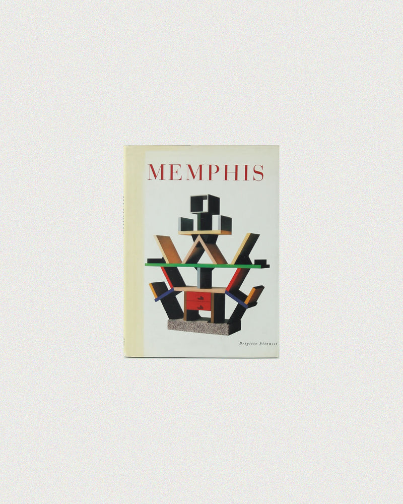 Memphis design book cover featuring colorful geometric bookshelf