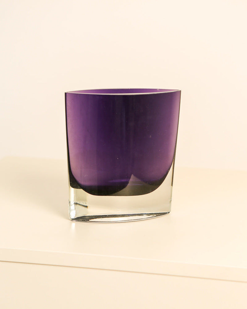 Vintage violet Murano glass vase with clear base from 1980s