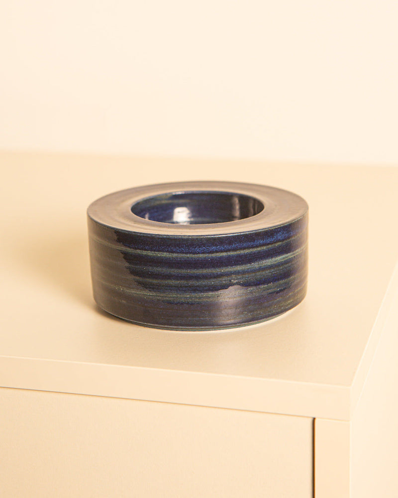 Italian ceramic vide-poche with deep blue glazed interior from 1980s