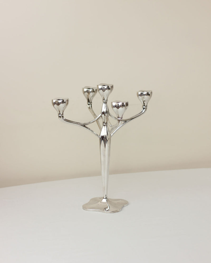 Five-arm nickel silver candelabra with curved branches detail