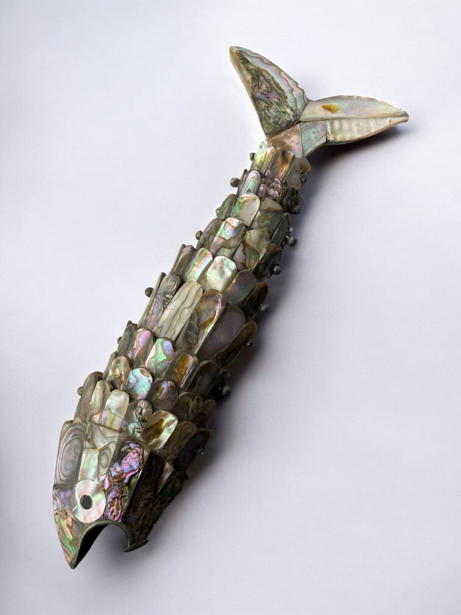 Articulated Abalone Shell and Brass Fish, Mexico, 1980s