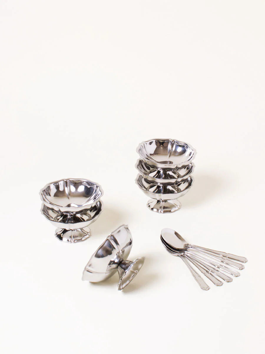 Set of 6 Silver Coupes with Spoons