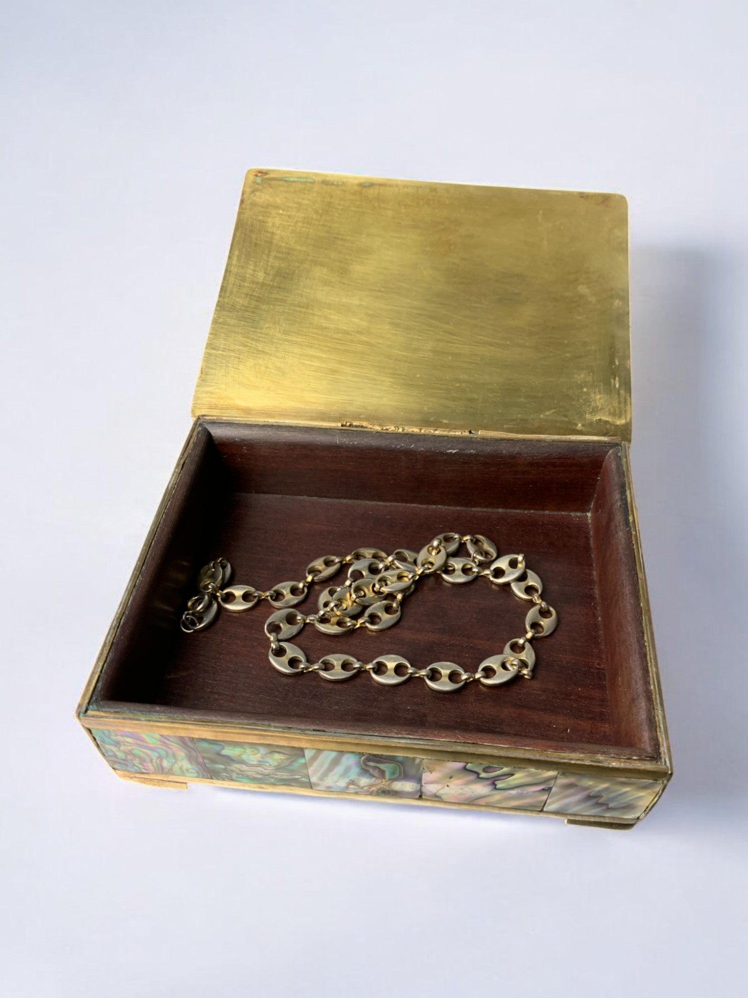 Abalone Shell box, Alpaca and Wood, Mexico, 1970's