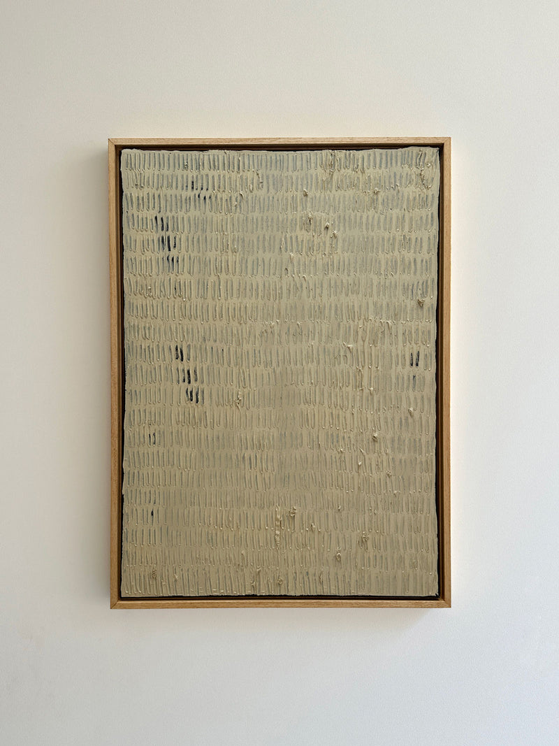 Buff Titanium abstract painting with textured brushstrokes by Roi Elmaliah