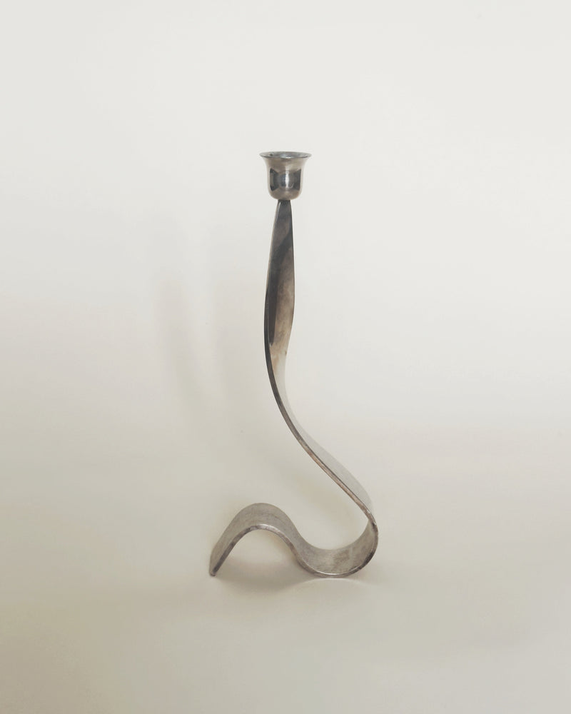 Vintage Italian silver plate ribbon candleholder with curved stem