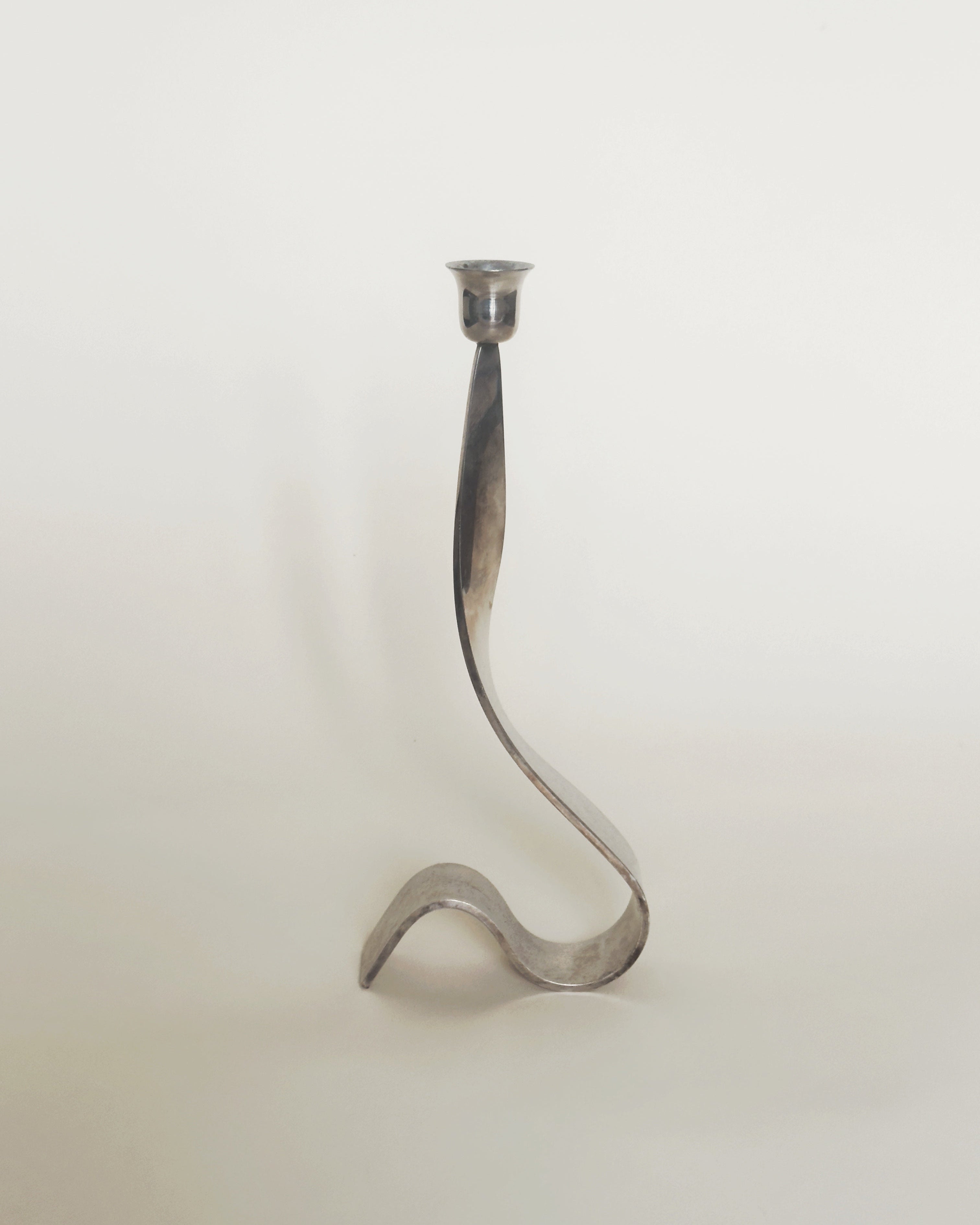 Bougeoir Vintage en Argent Plaqué Italien à Ruban Simple