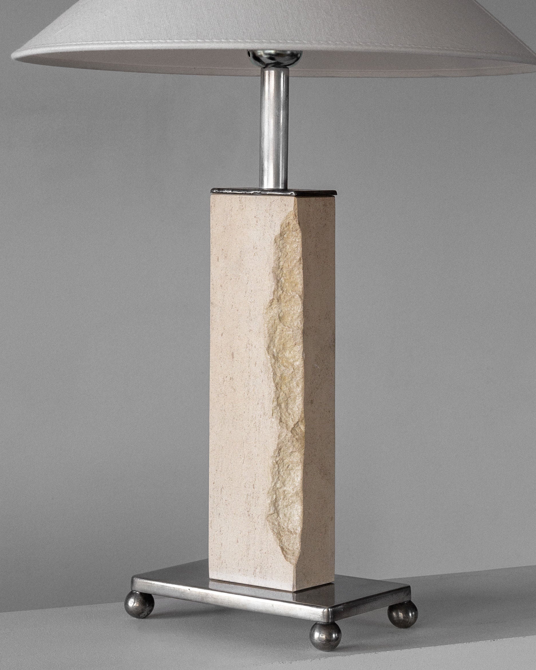 Modernist Travertine and Metal Table Lamp