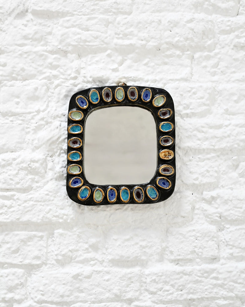 1950s jewel-toned mirror with colorful gemstones by Mithé Espelt