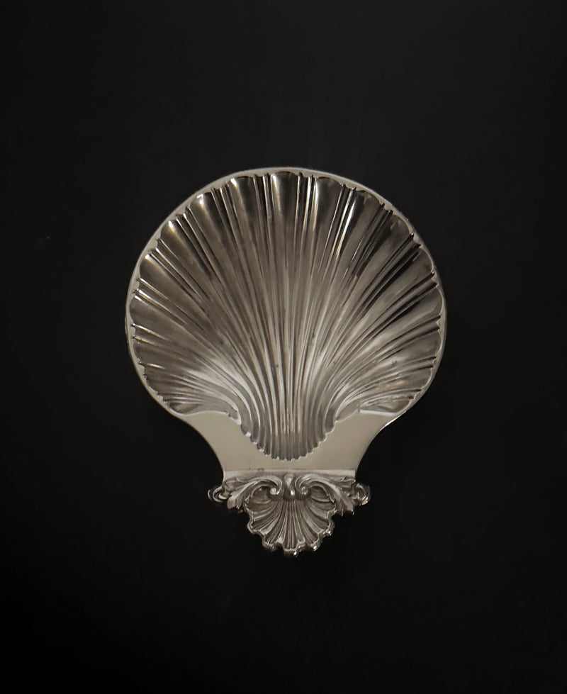 Silverplate clam shell decorative dish with ornate base