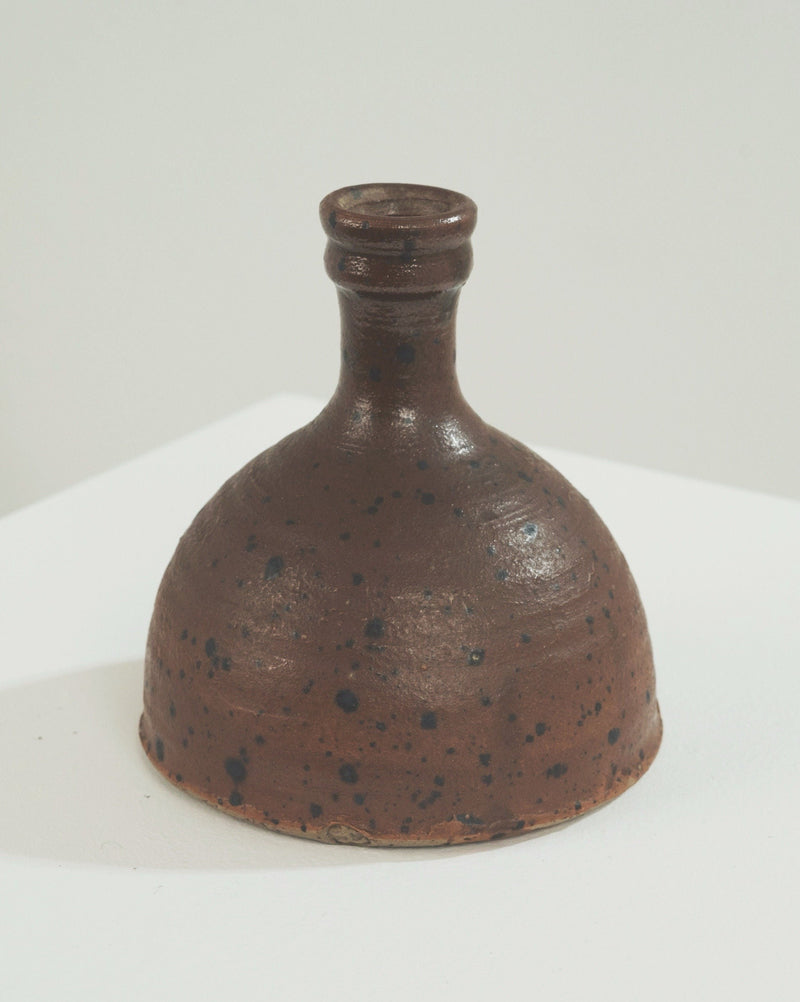 Brown stoneware soliflore vase with speckled glaze by Tiffoche