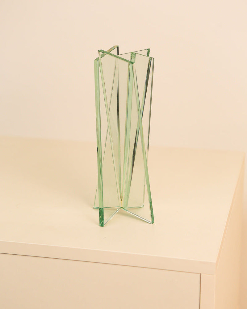 Italian green glass geometric vase by Fontana Arte 1980s