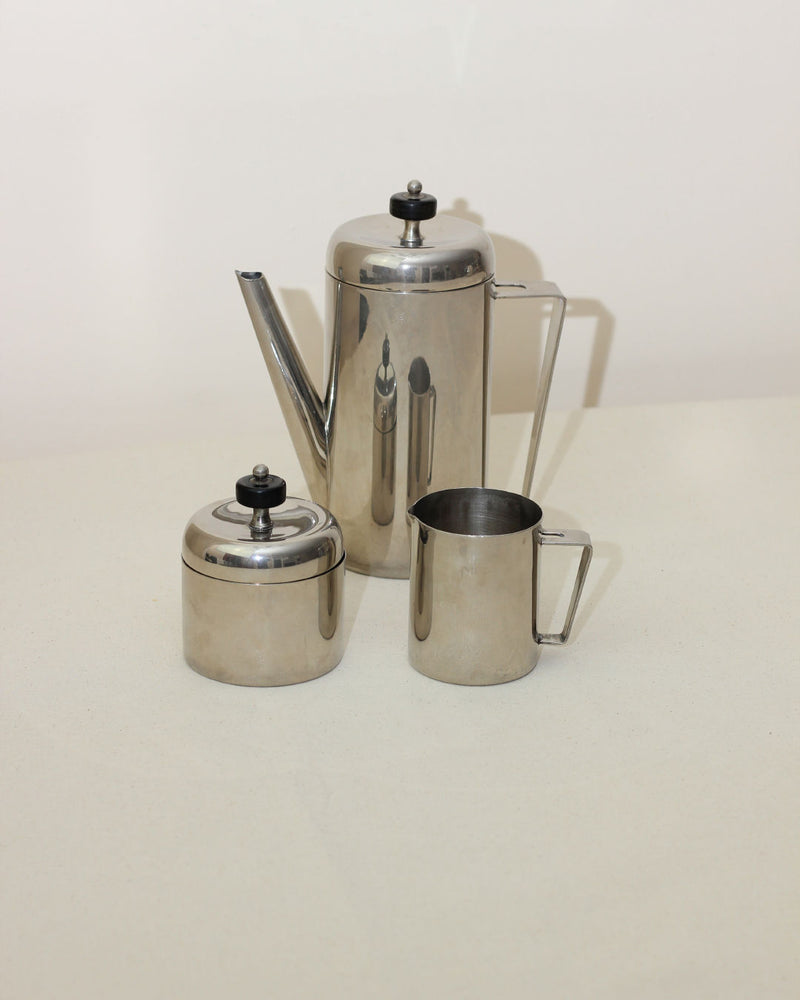 Polished steel Art Deco coffee set with angular geometric design