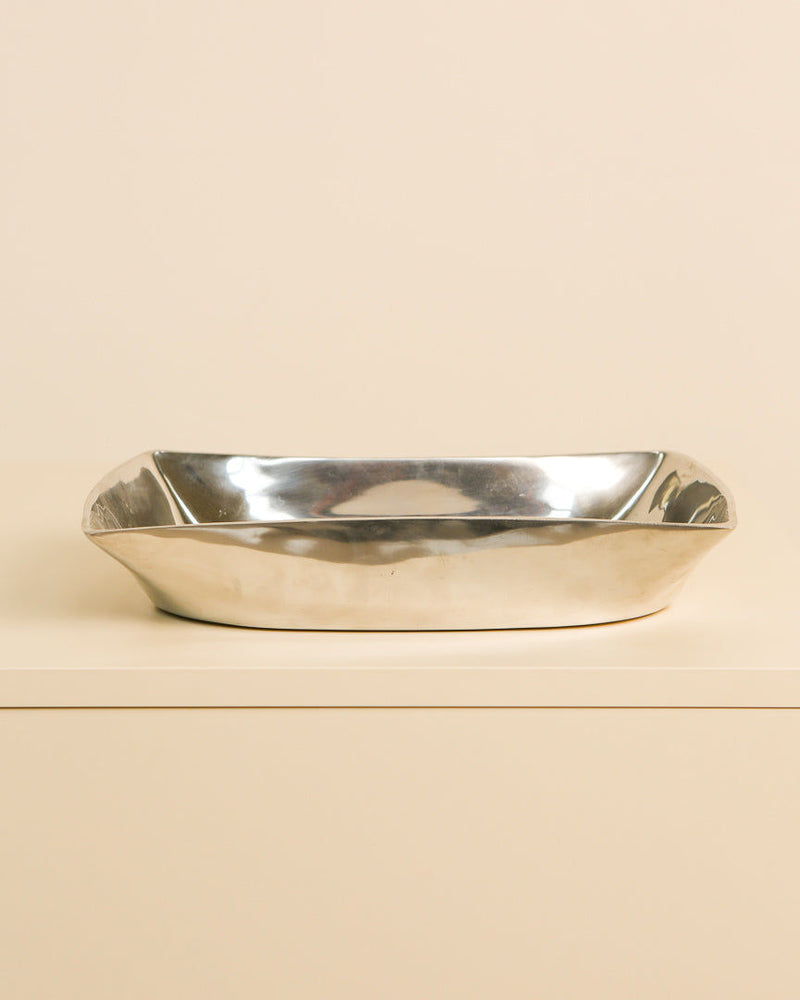 Large aluminum vide-poche bowl with polished reflective finish