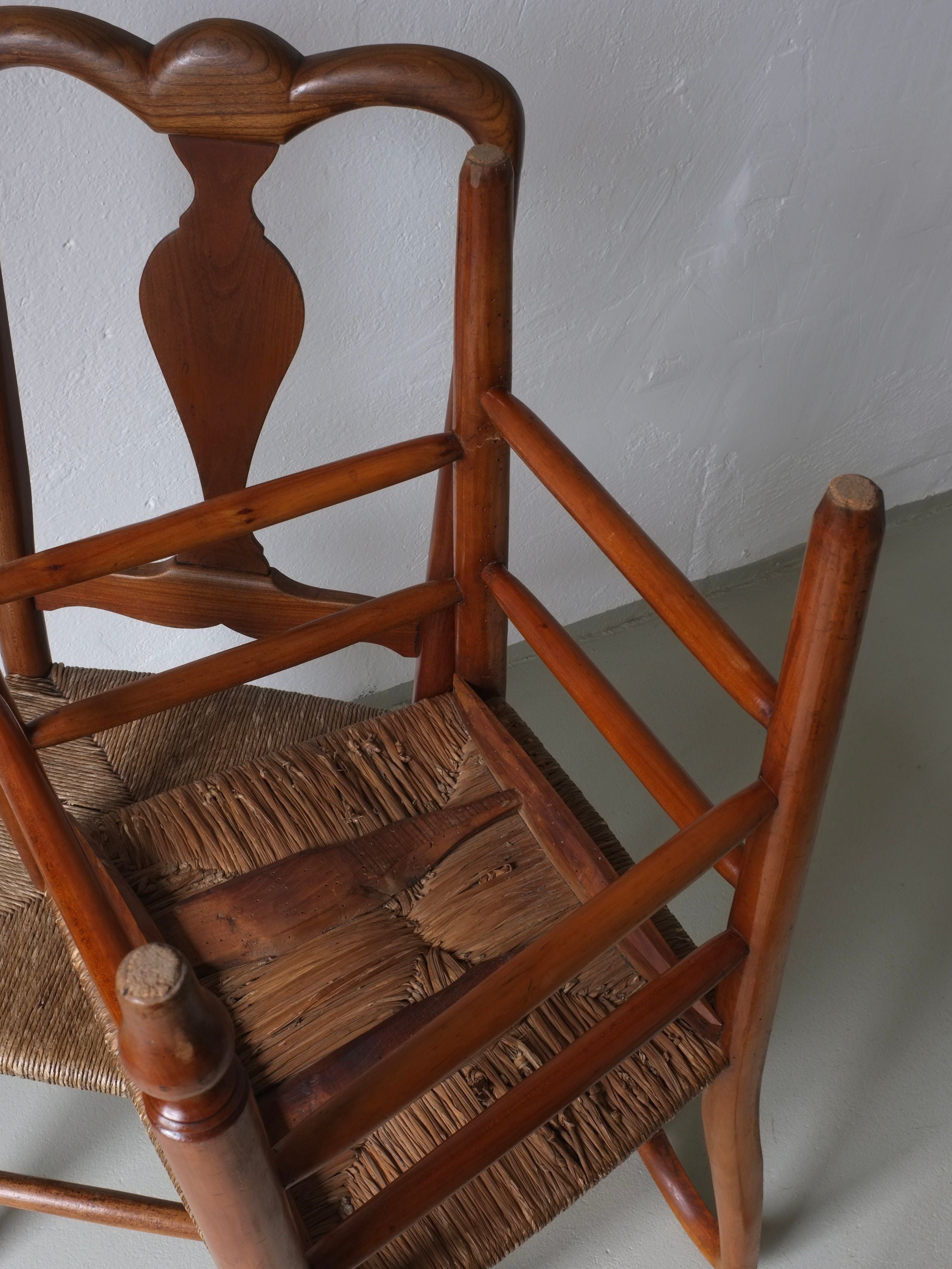 Rustic Rush Seat Chairs, Belgium 1940s