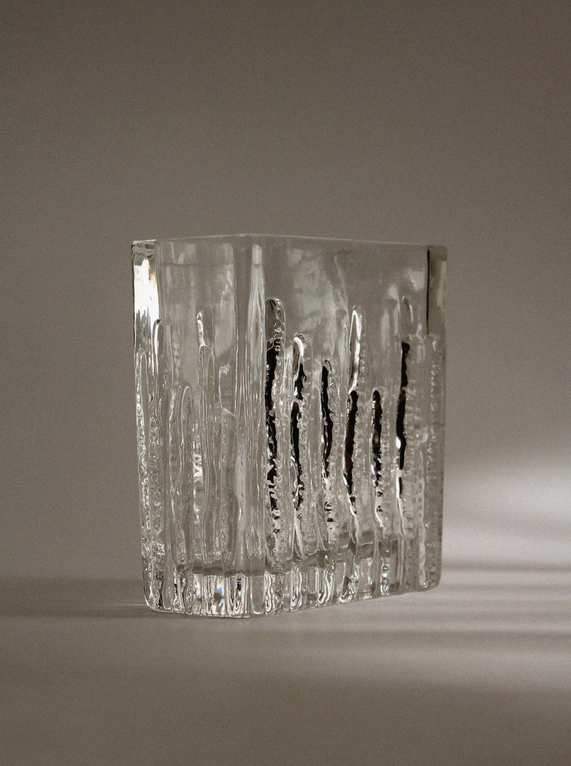 Kosta Sweden ice glass vase with textured vertical ridged pattern