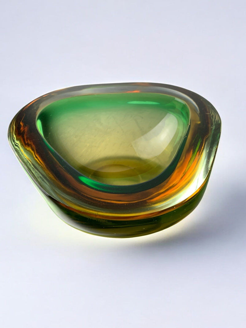 Murano Sommerso vide-poche in translucent green amber glass