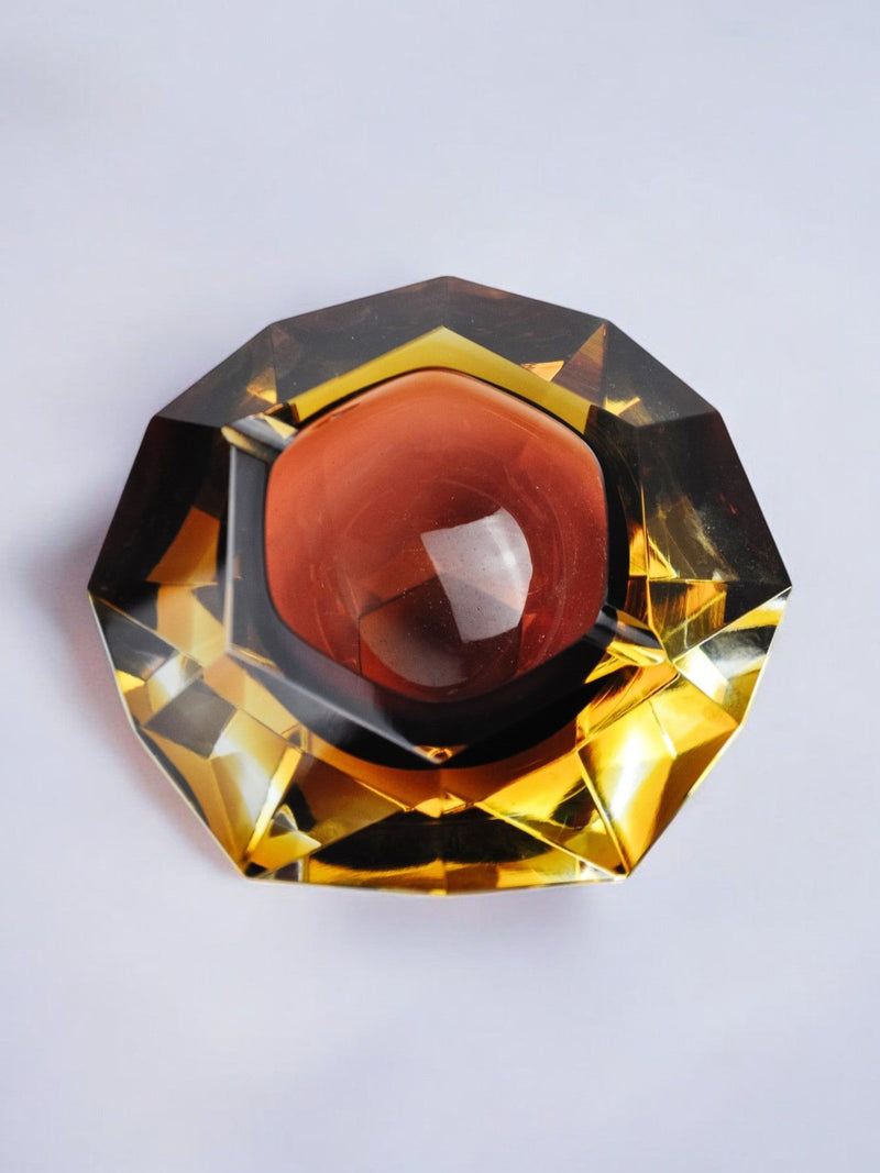 Amber Sommerso glass ashtray with red center bowl by Seguso