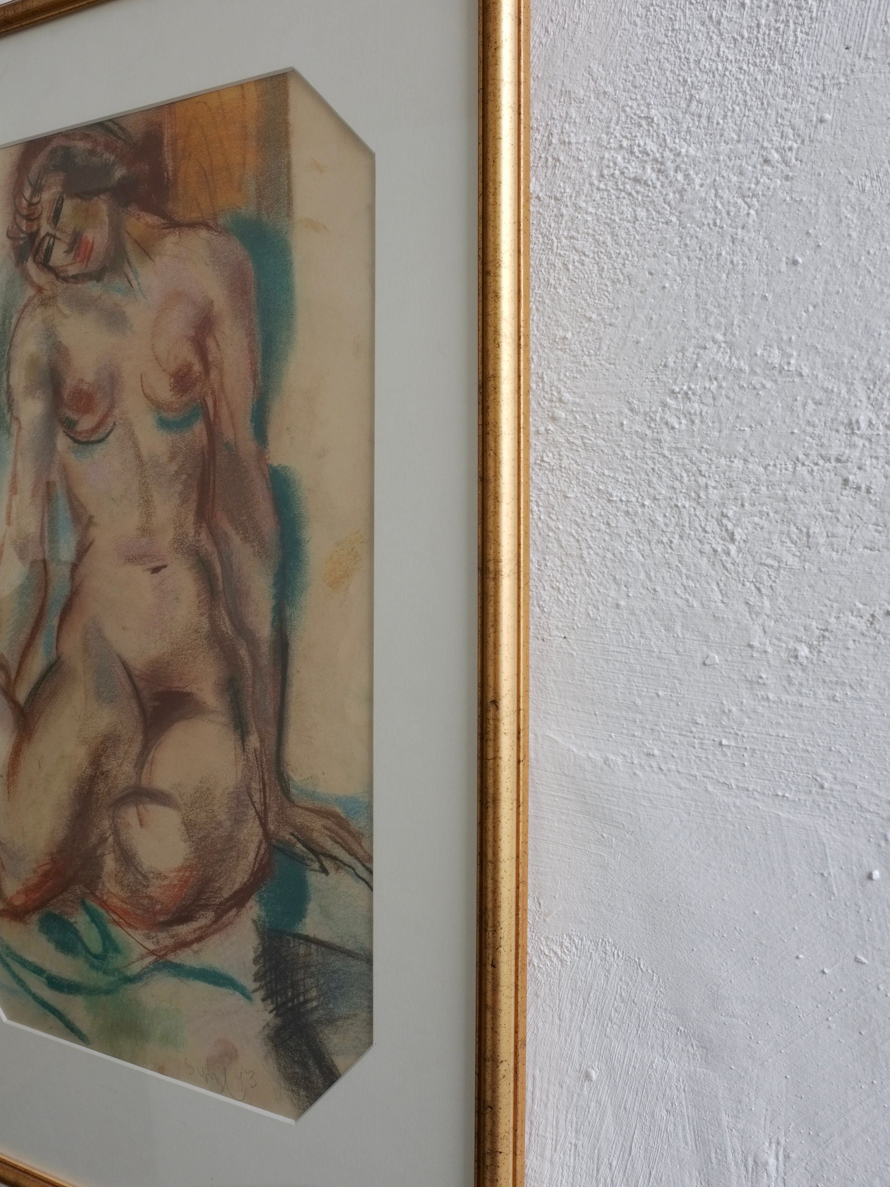 Nude Study Pastel Drawing by Jules Schyl, 1943