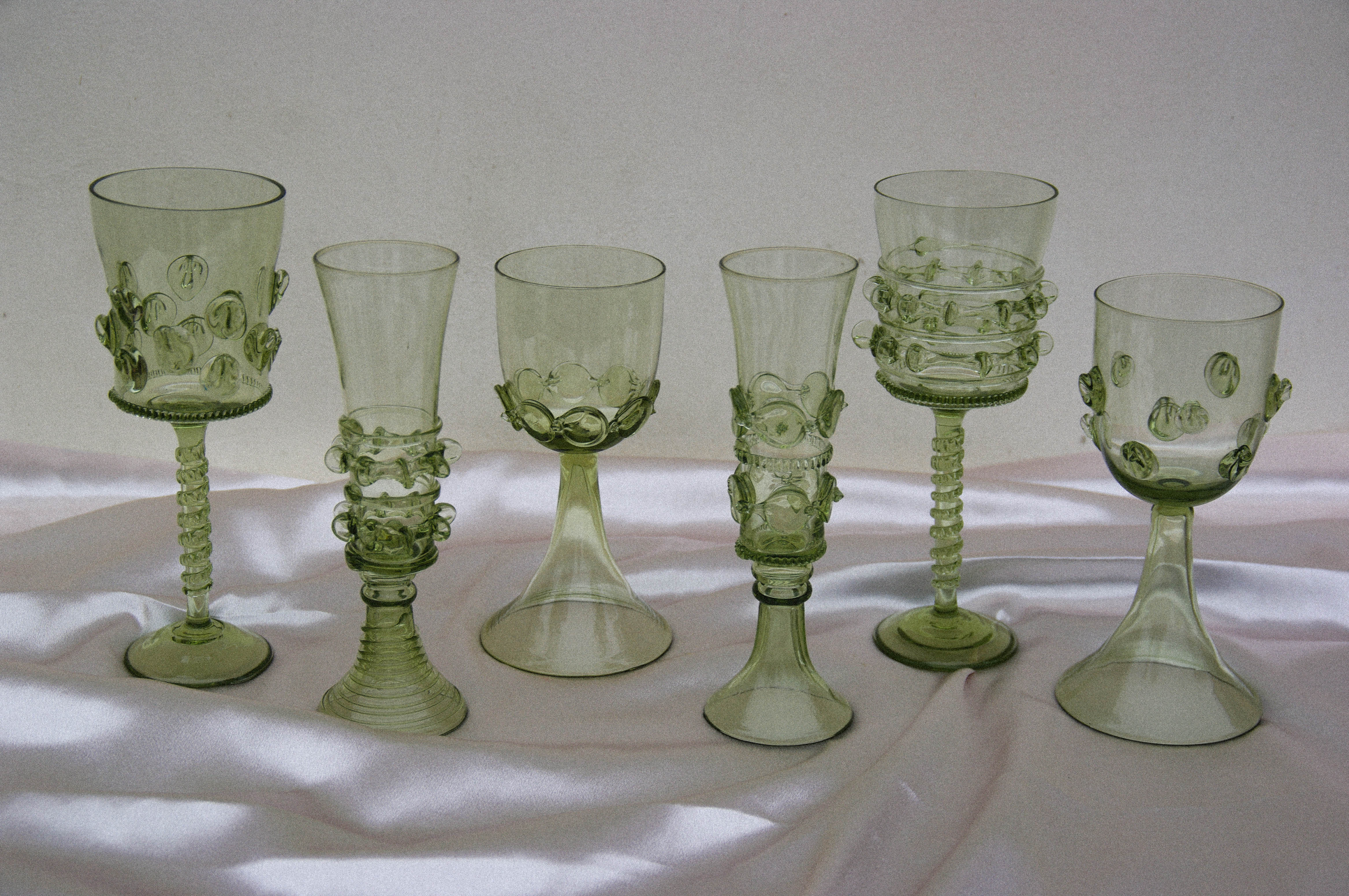 Beautiful set of six handcrafted wine glasses, perfect for elegant entertaining