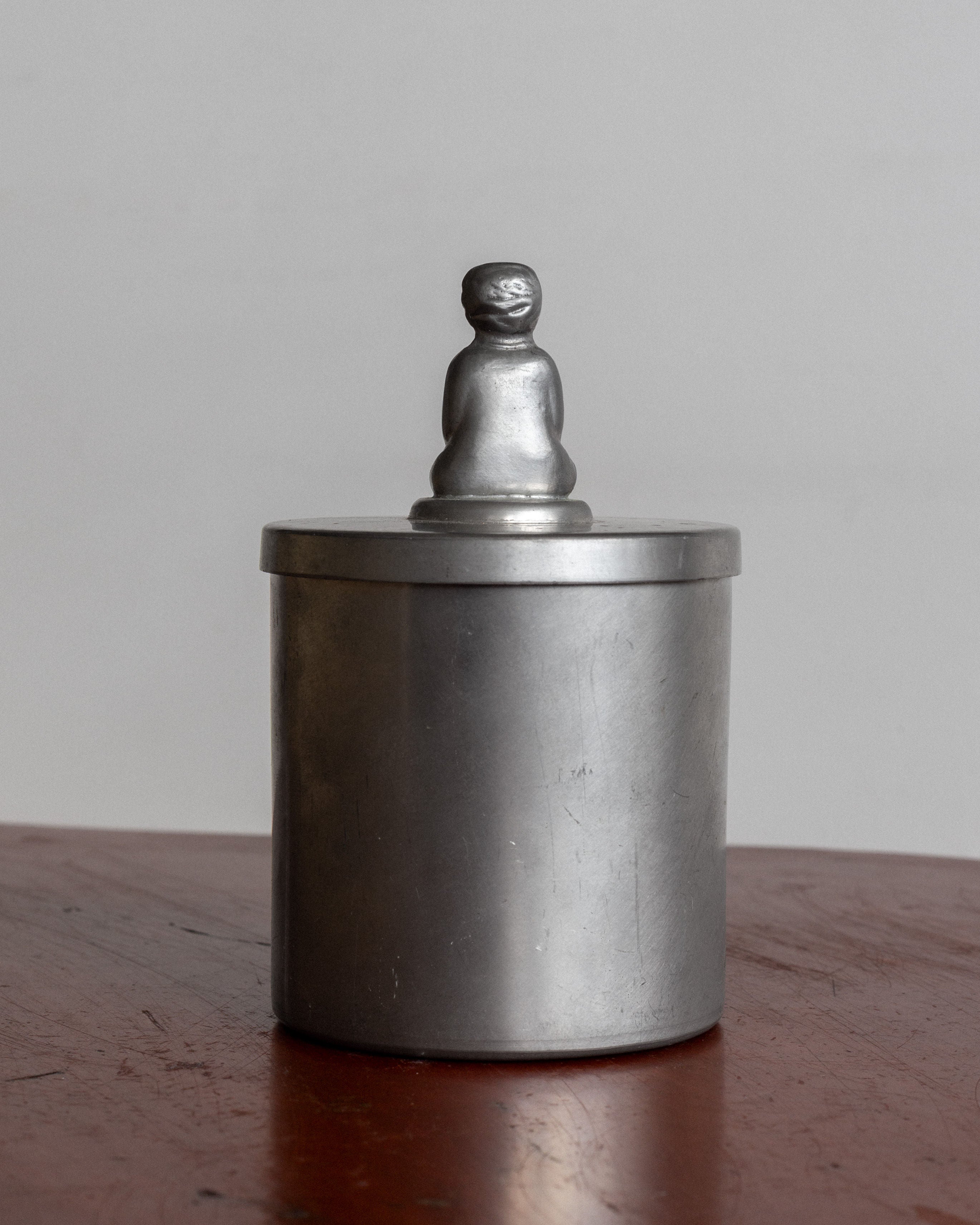Art Deco pewter box with Egyptian Revival figurine lid detail