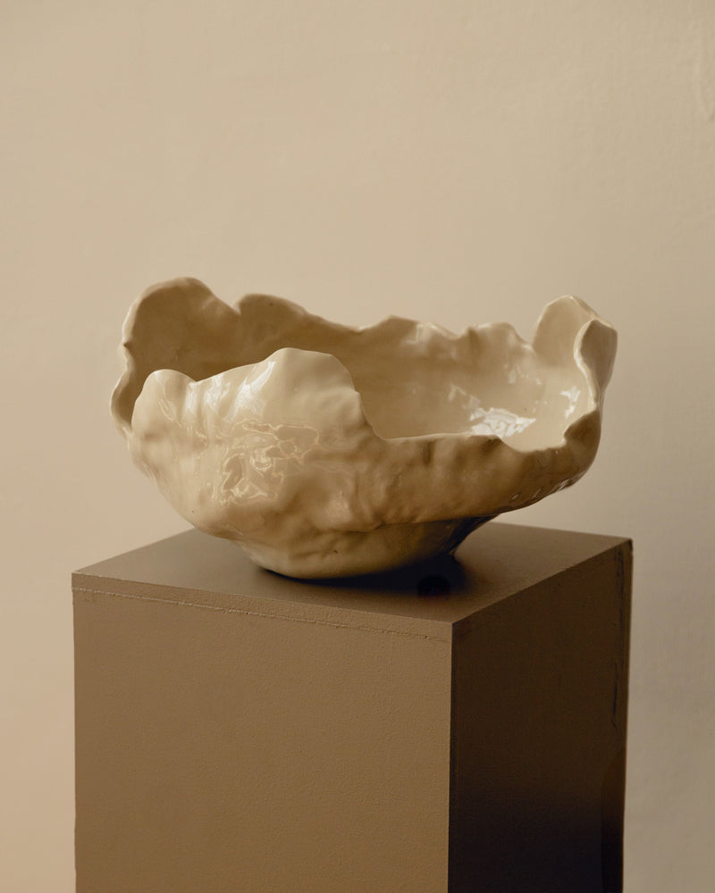 Modica ceramic bowl sculptural form on display pedestal