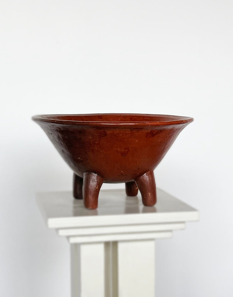 Handcrafted terracotta tripod dish with conical bowl shape