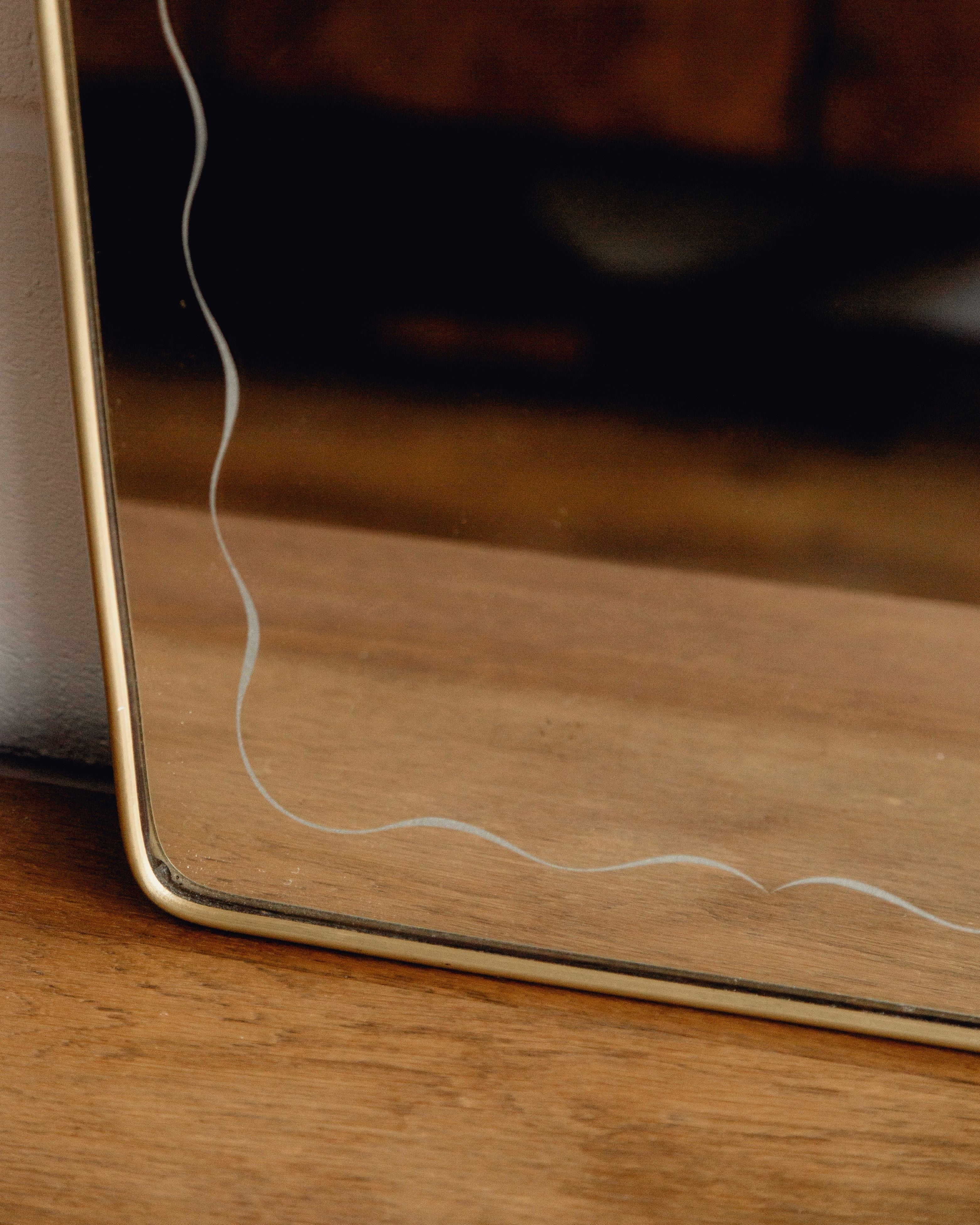 Wavy Italian Brass Shield Mirror