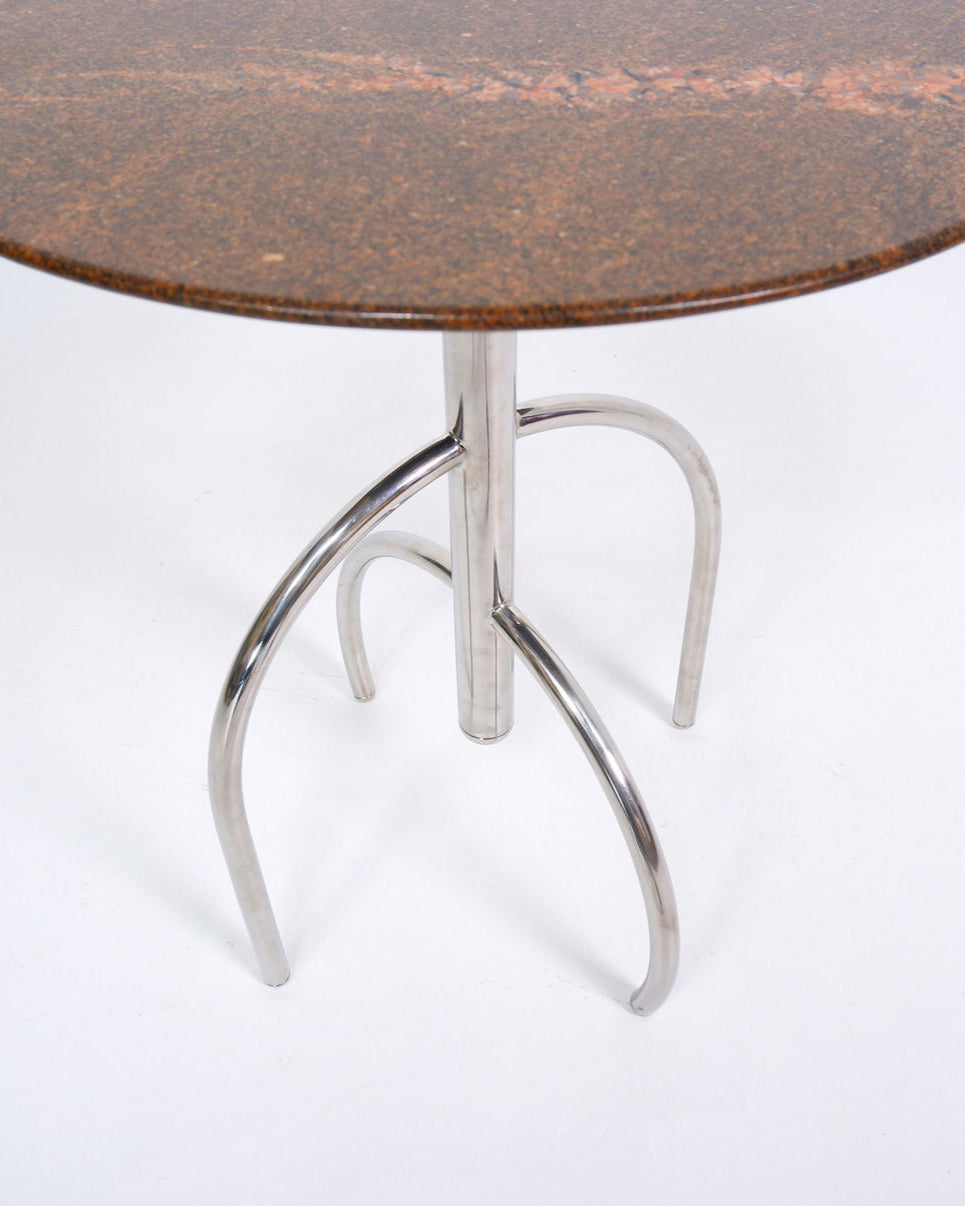 Postmodern Granite and Steel Side Table