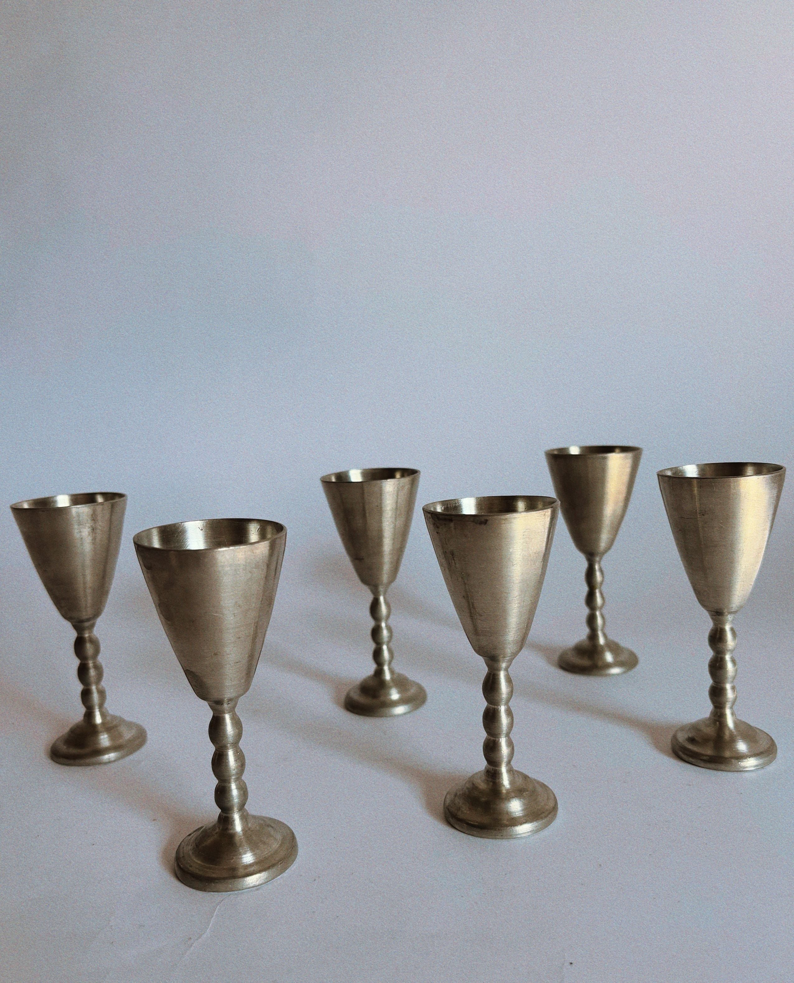 Set of 6 Pewter Schnapps Goblets