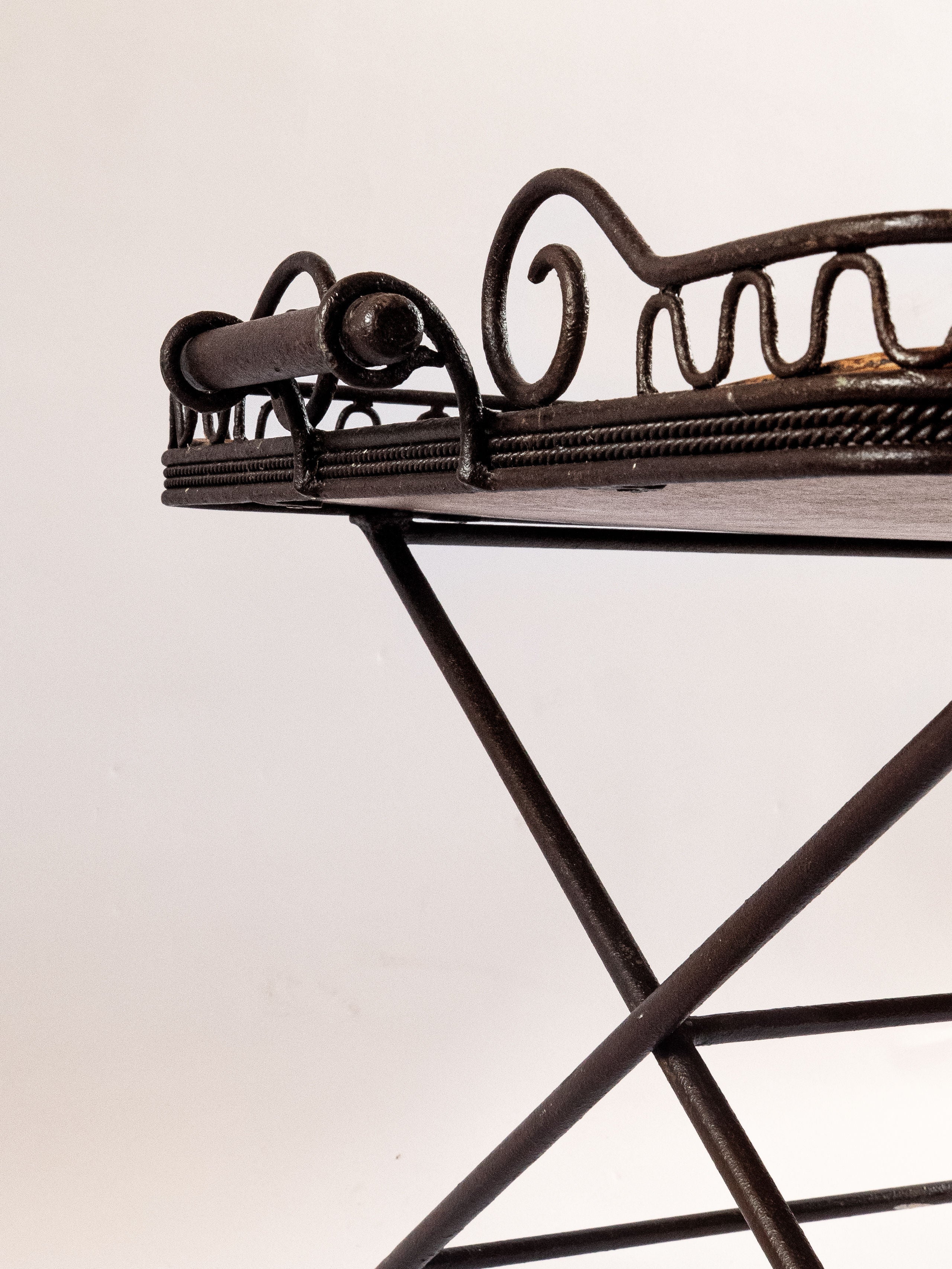 Iron and Rattan Folding Table
