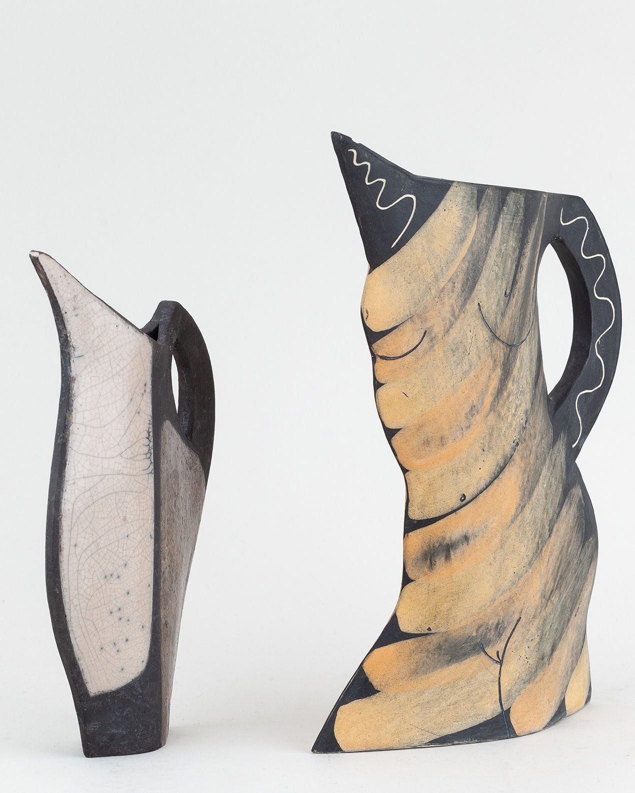 Two Earthenware Jugs, one by Jude Jelfs (1950)