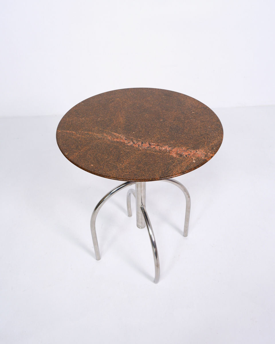Postmodern Granite and Steel Side Table