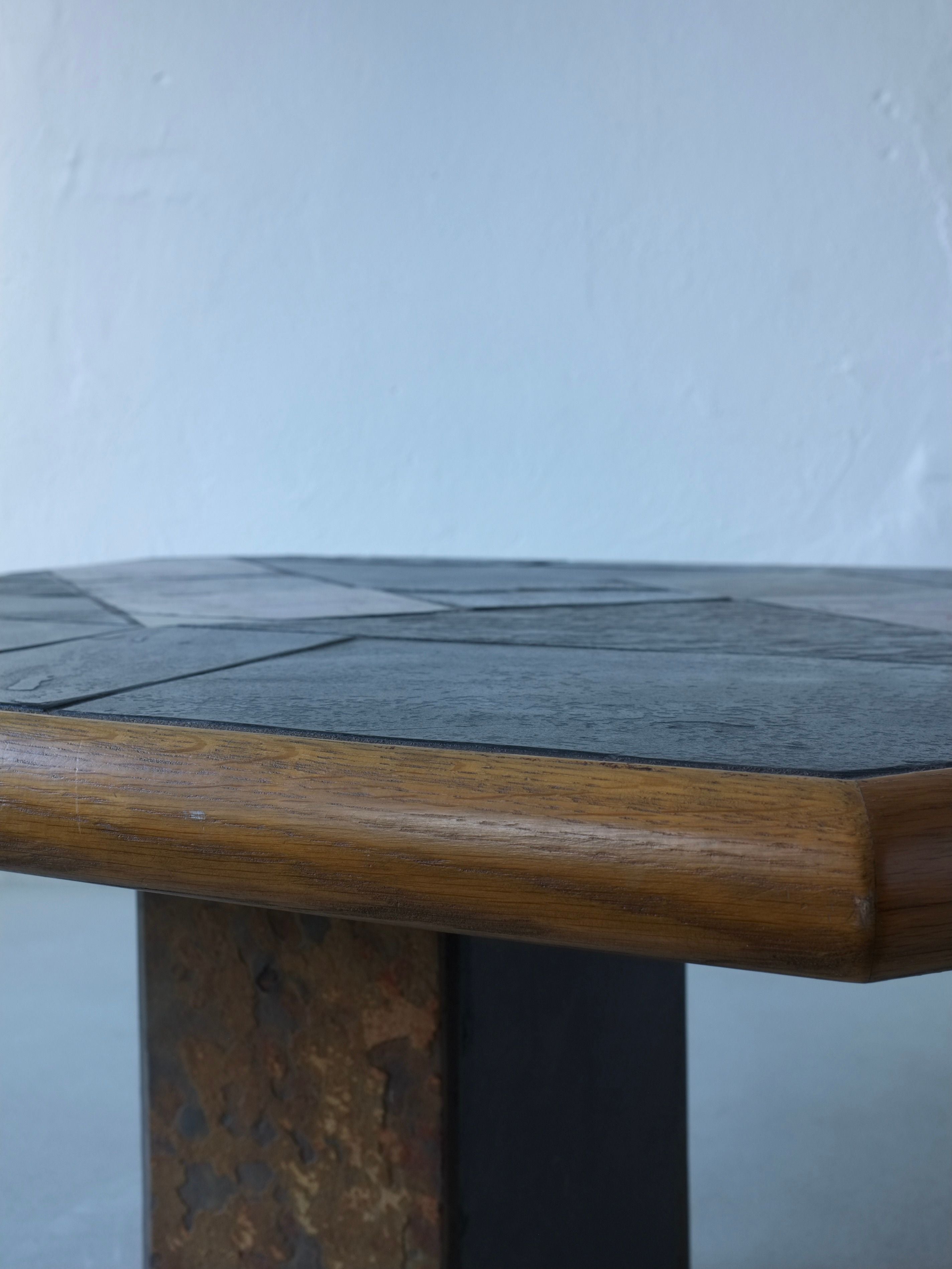 Brutalist Stone Oak Square Coffee Table | 1970s