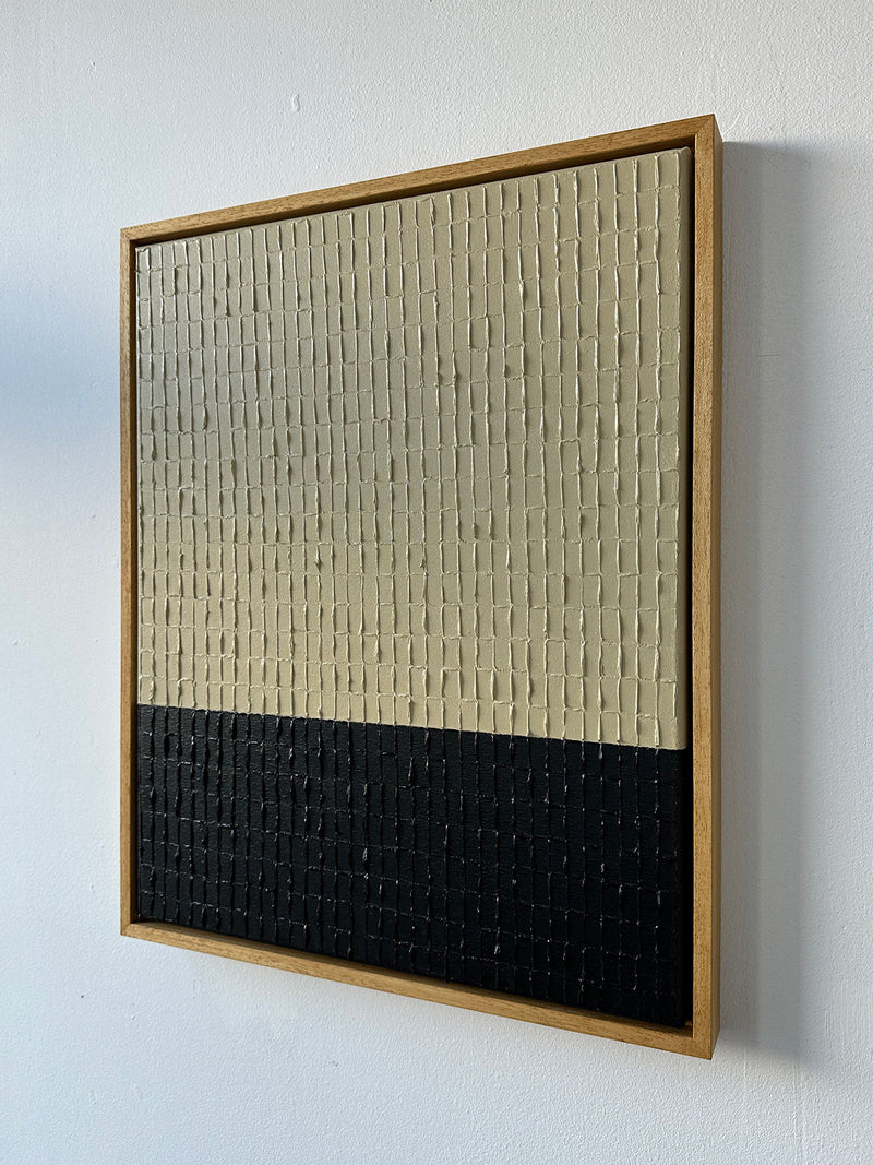 Textured canvas painting detail showing buff and black color blocks