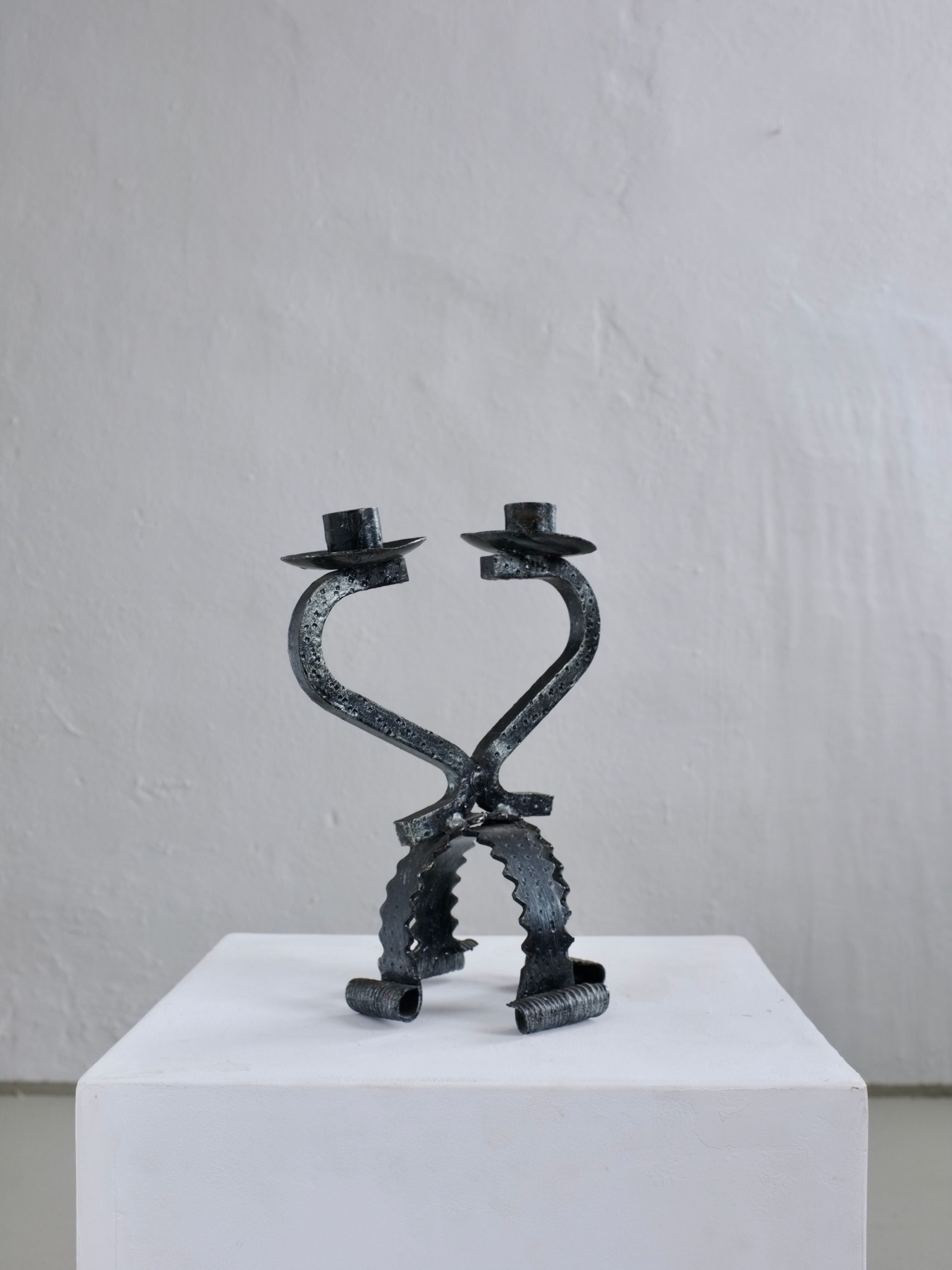 Brutalist Sculptural Iron Candle Holder, Netherlands, 1970s