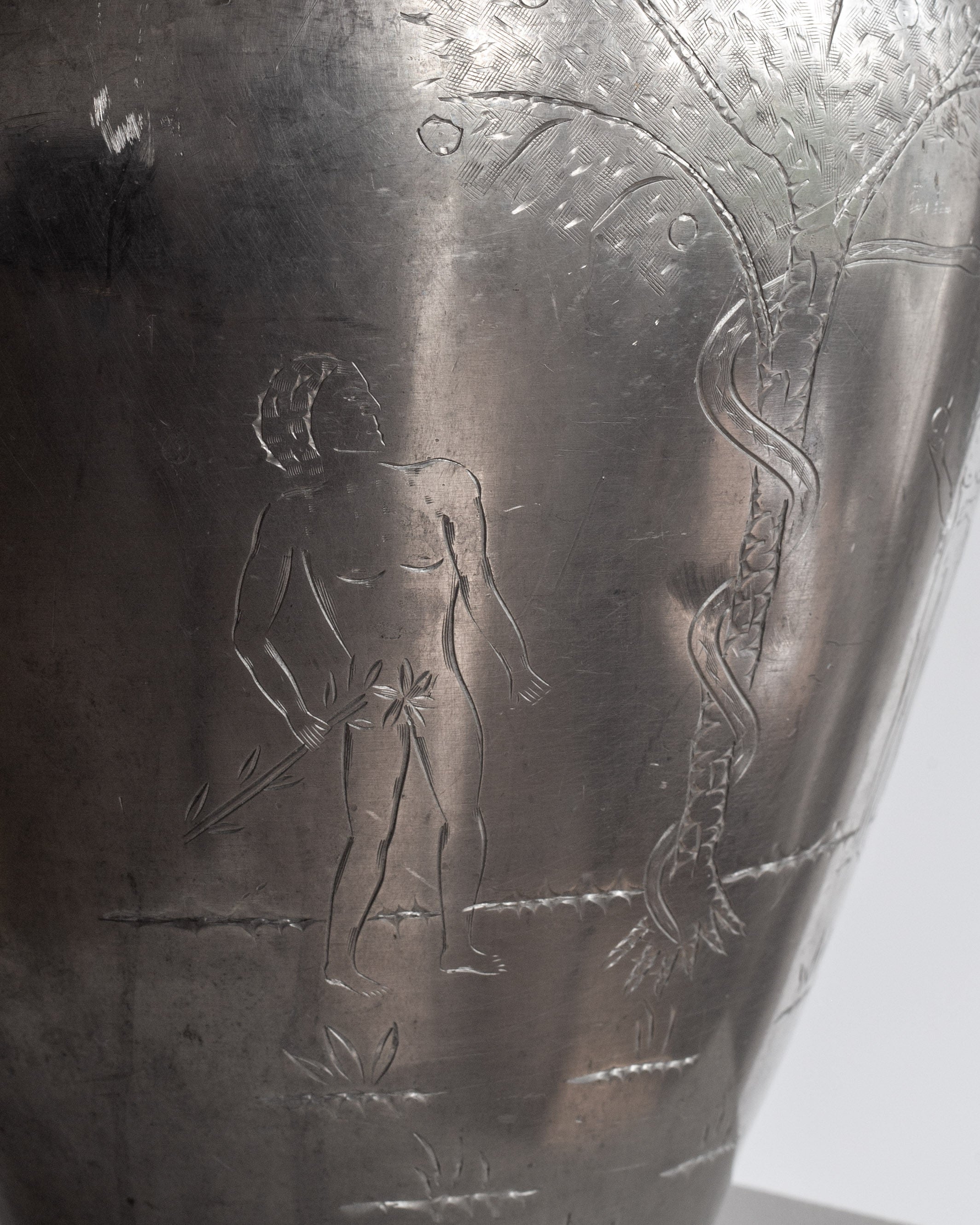 Large Swedish Art Deco Adam & Eve Pewter Amphora, 1930s