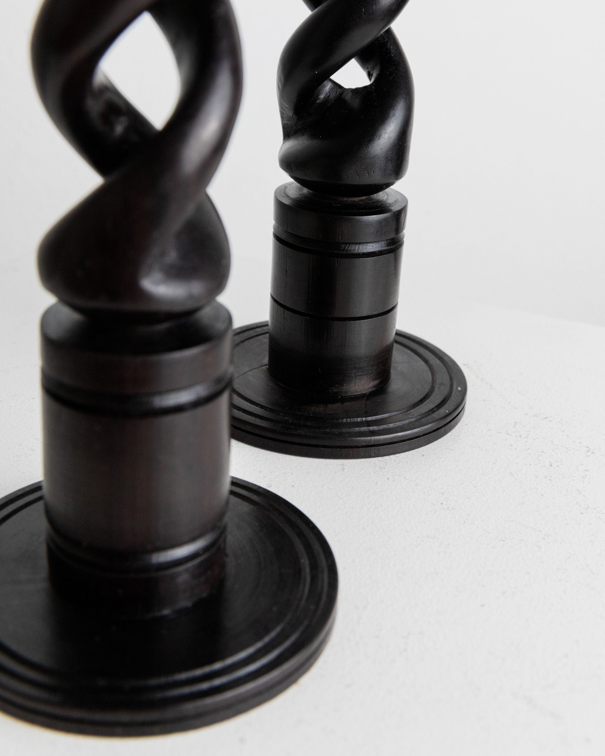 Set of 2 Candle Holders in Dark Wood, Italy 1970s