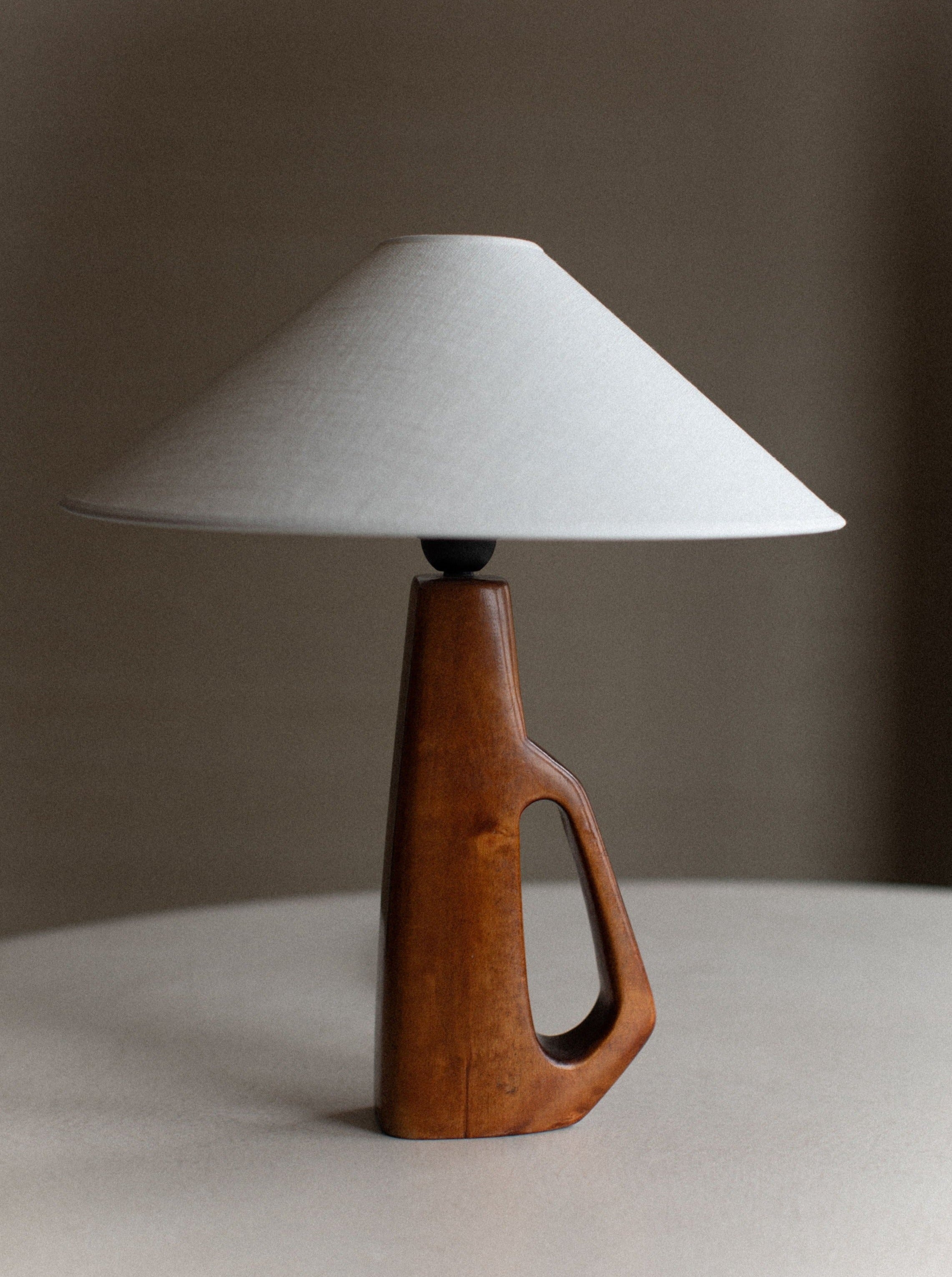 1960's Wooden Lamp with Vintage Brass Accents and Cone Shade