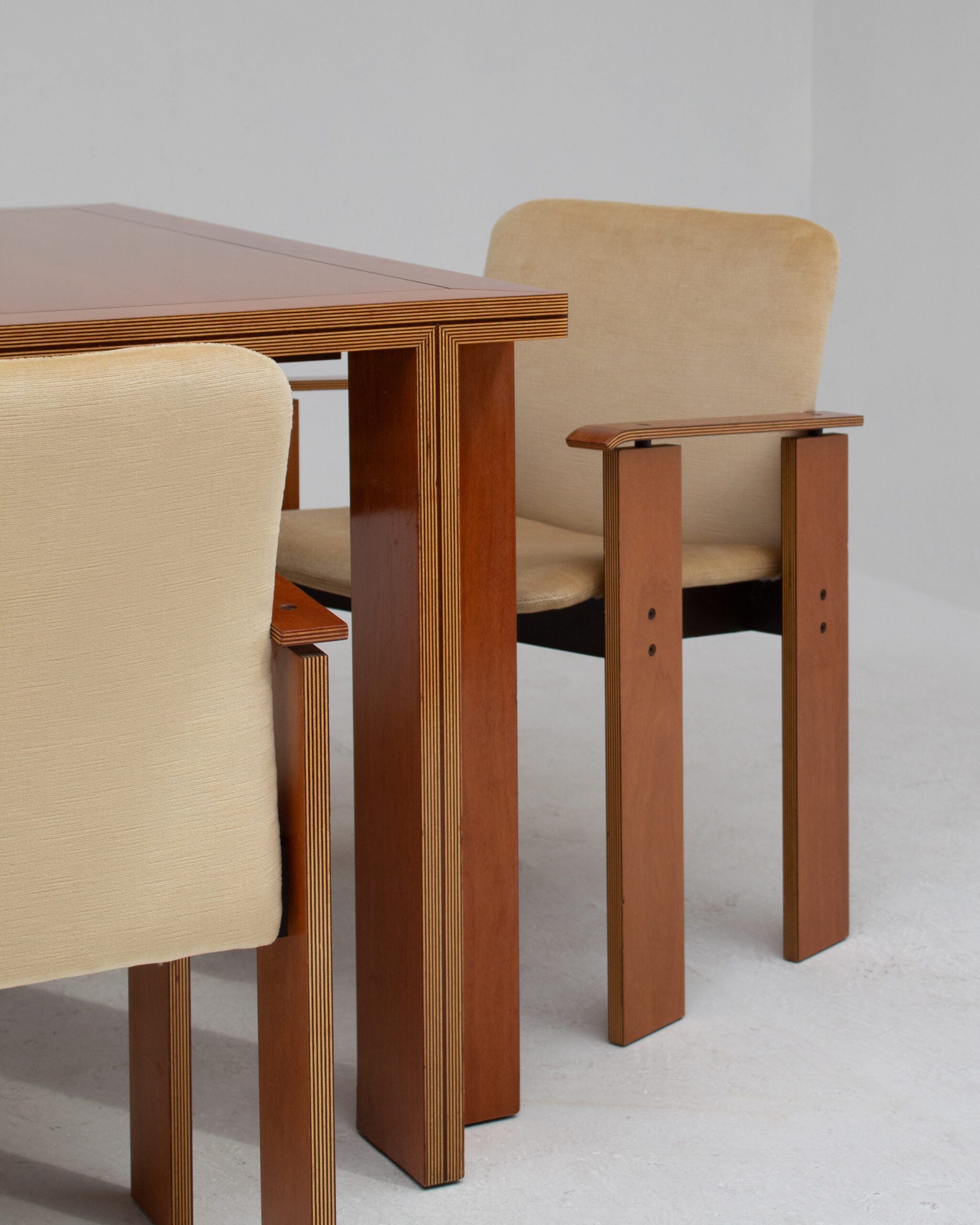 Vintage Dining Table Set with Armchairs