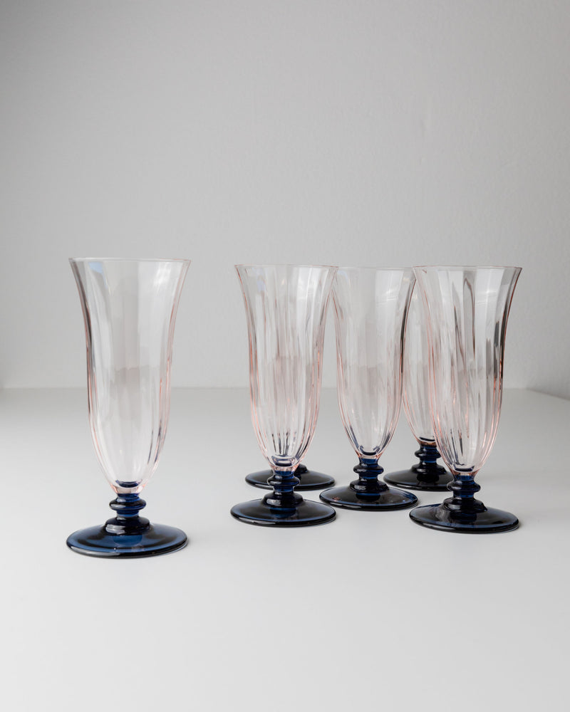 Set of 6 vintage Murano wine glasses with blue stems, Italy 1970s