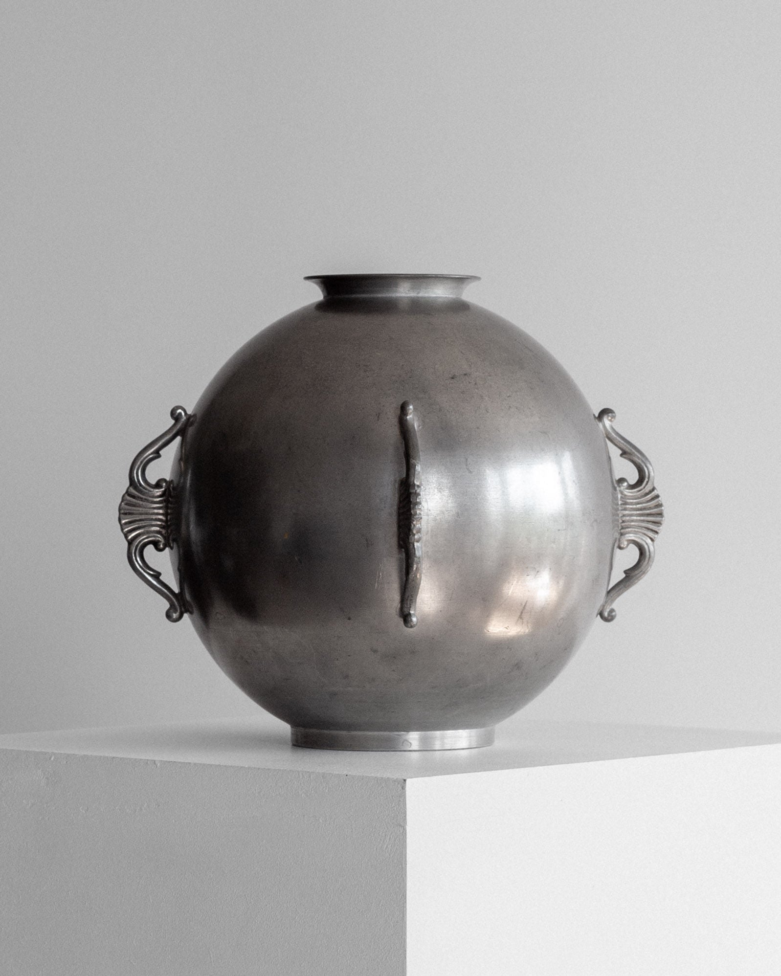 Spherical Art Deco Pewter Vase by C.G. Hallberg, 1929