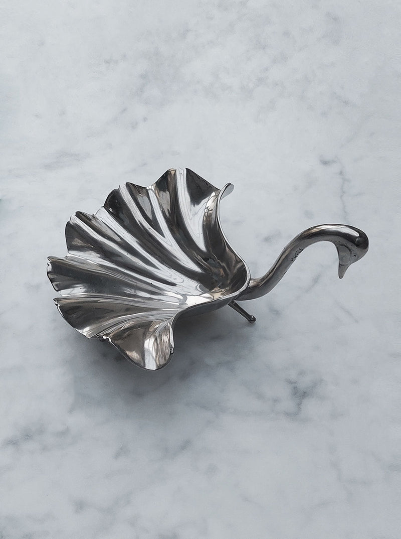Beautifully crafted Swan & Shell Vide-Poche with gold and white accents