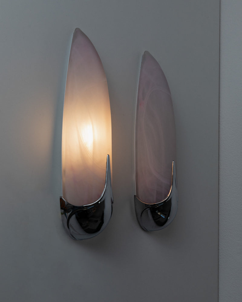 Pair of illuminated wall lamps by Ideaarte Spain 1980s chrome base