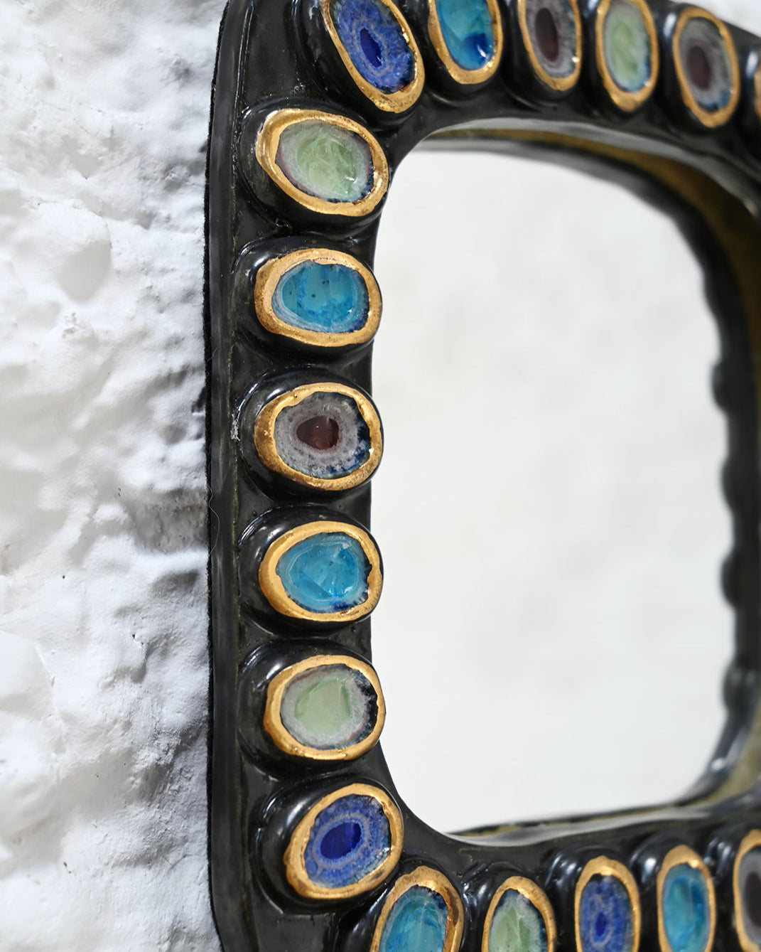 MosaLite Vintage MCM Stone Art 額装 1点物 1950s Jewel-Toned Mirror Attributed to Mithé Espelt