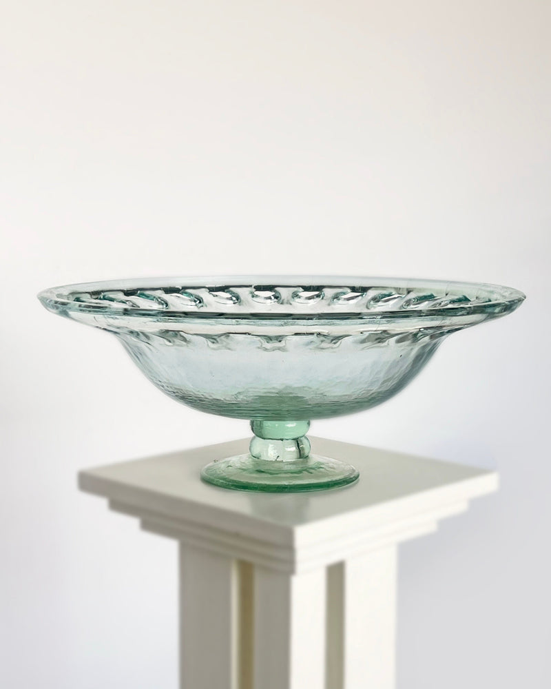 Clear glass footed bowl with twisted rope rim detail on pedestal