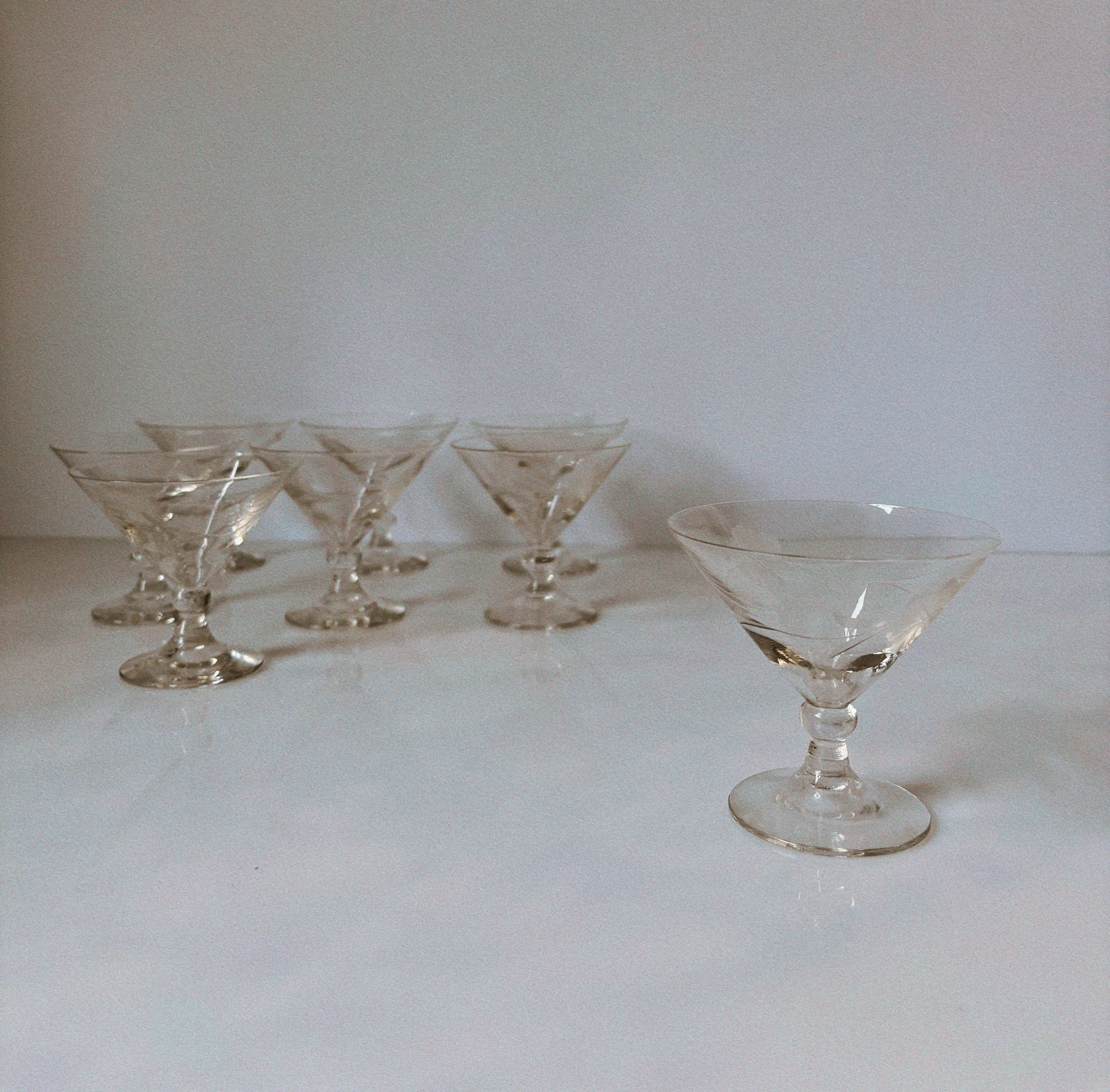 Set of 8 Floral Etched Glasses