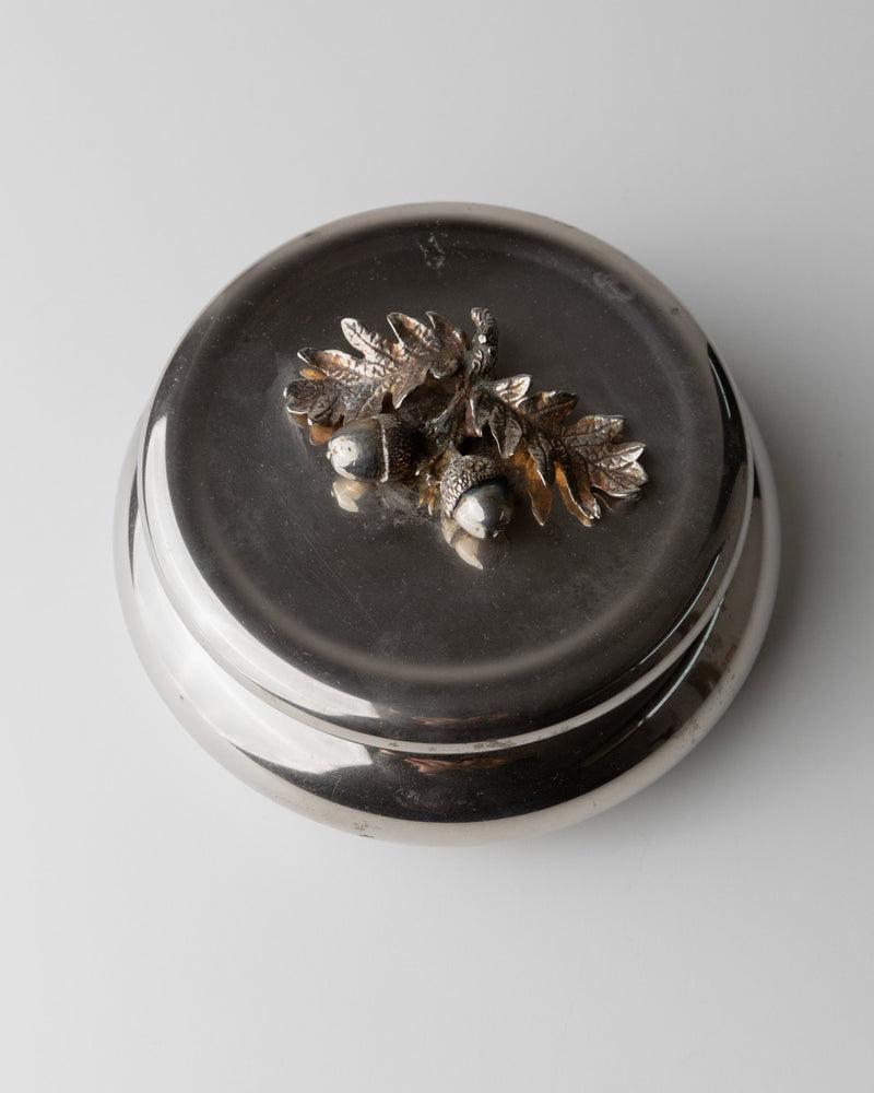 Silver-plated box with ornate acorn finial detail, Italy 1950s