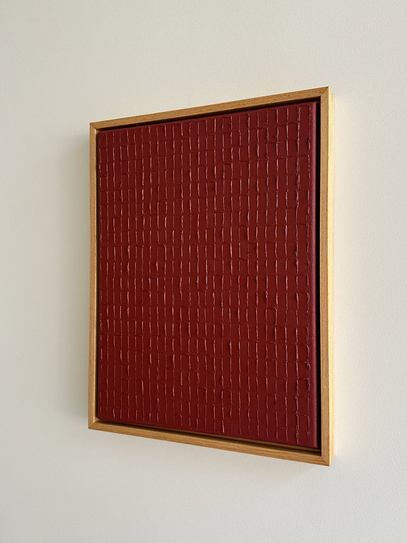 Indian Red textured painting with geometric pattern by Roi Elmaliah