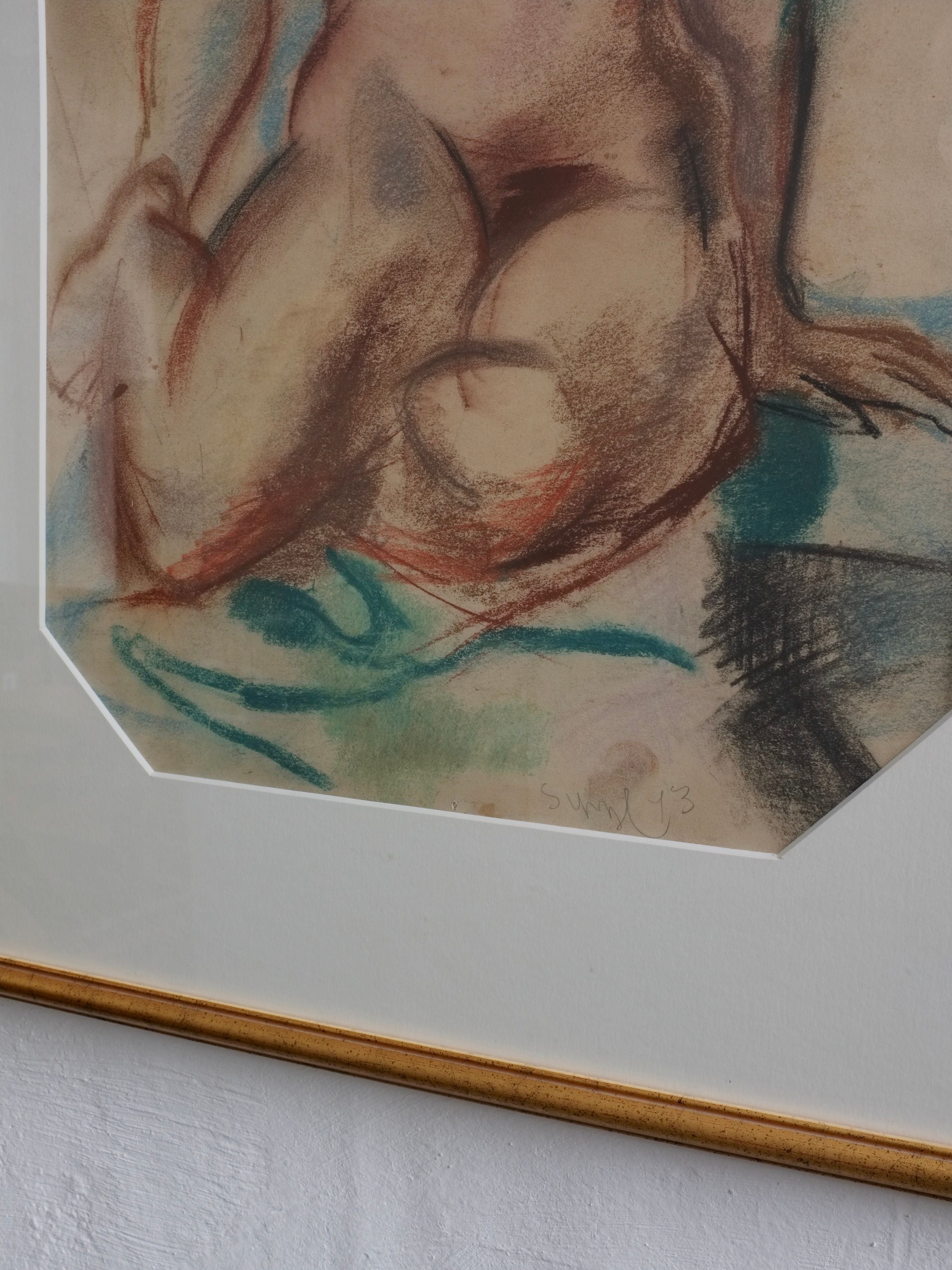 Nude Study Pastel Drawing by Jules Schyl, 1943